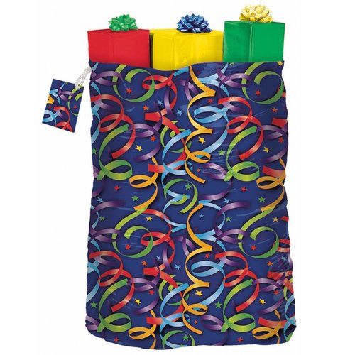 Multicolor Celebrating Streamers Giant Gift Sack - 44" x 36" (1 Pc) - Festive & Durable Wrapping Solution For Holidays & Birthdays