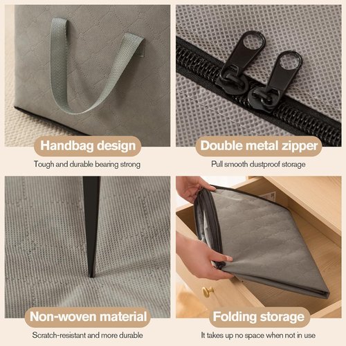 Large Storage Bags - Closet Organizers with Lids | Foldable Containers for Clothing & Bedding (4 Pack, 90L)