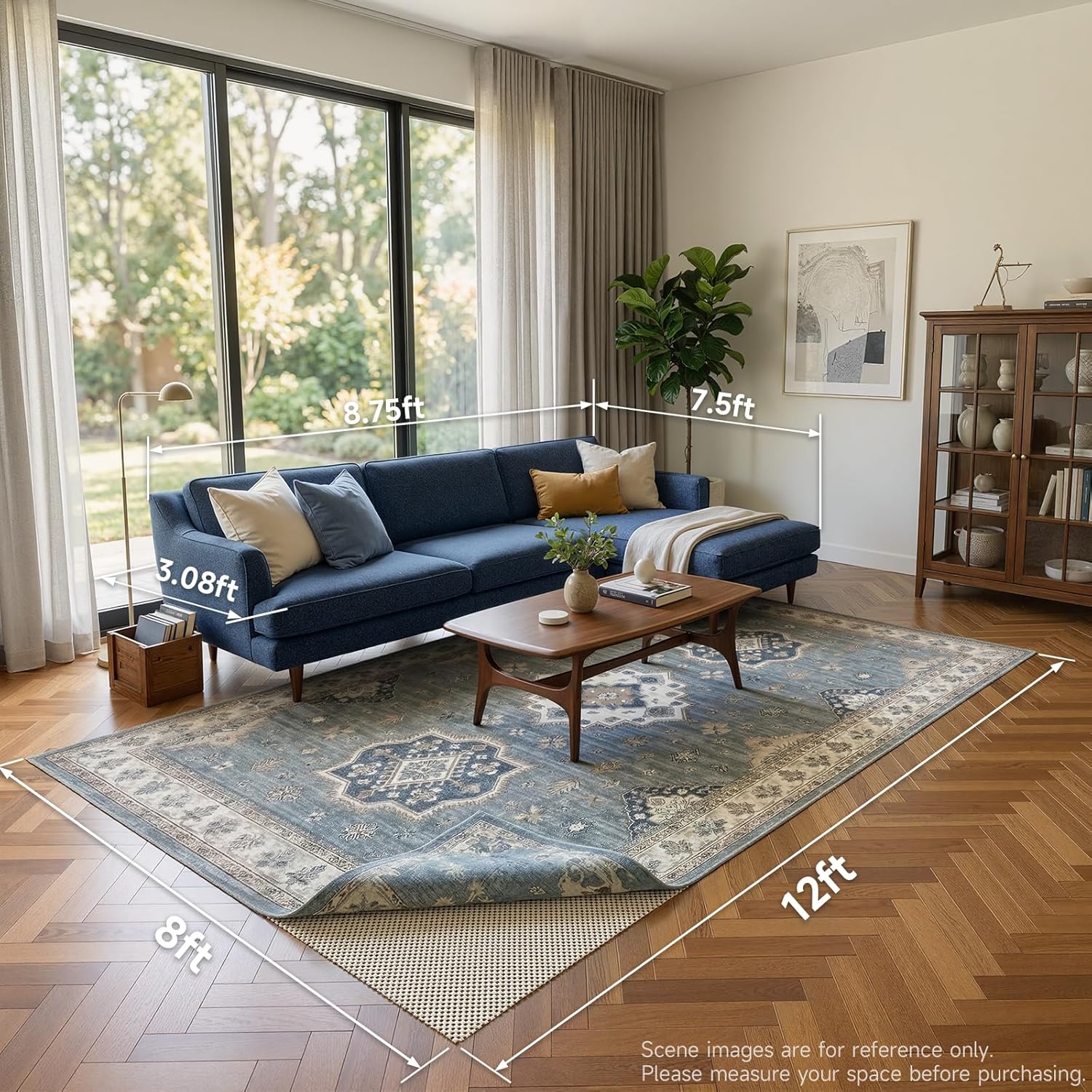 Veken Non-Slip Rug Pad Gripper - 8x12 Ft Thick Anti-Skid Mat for Hardwood & Tile Floors