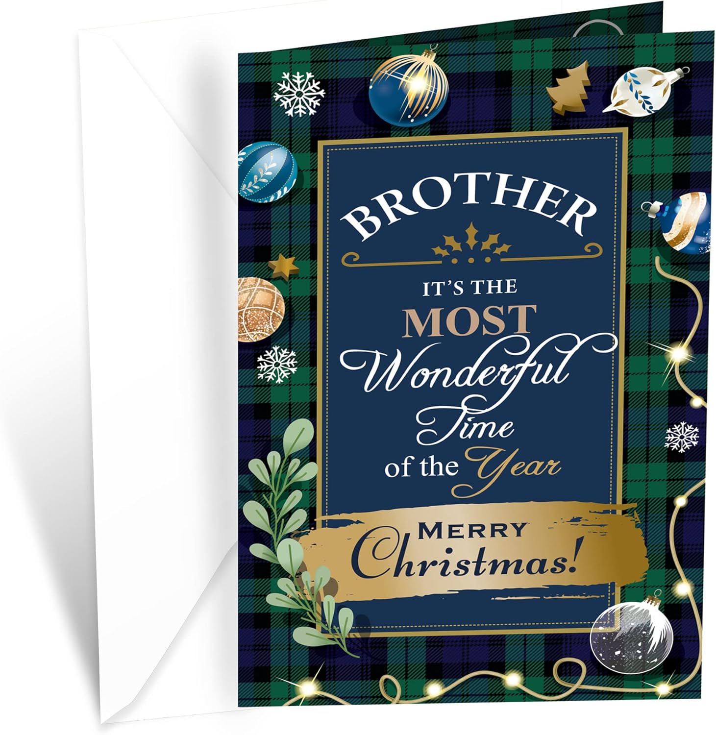 Prime Greetings Christmas Card for Brother - Eco-Friendly Thick Card Stock | 5in x 7.75in with Premium Envelope