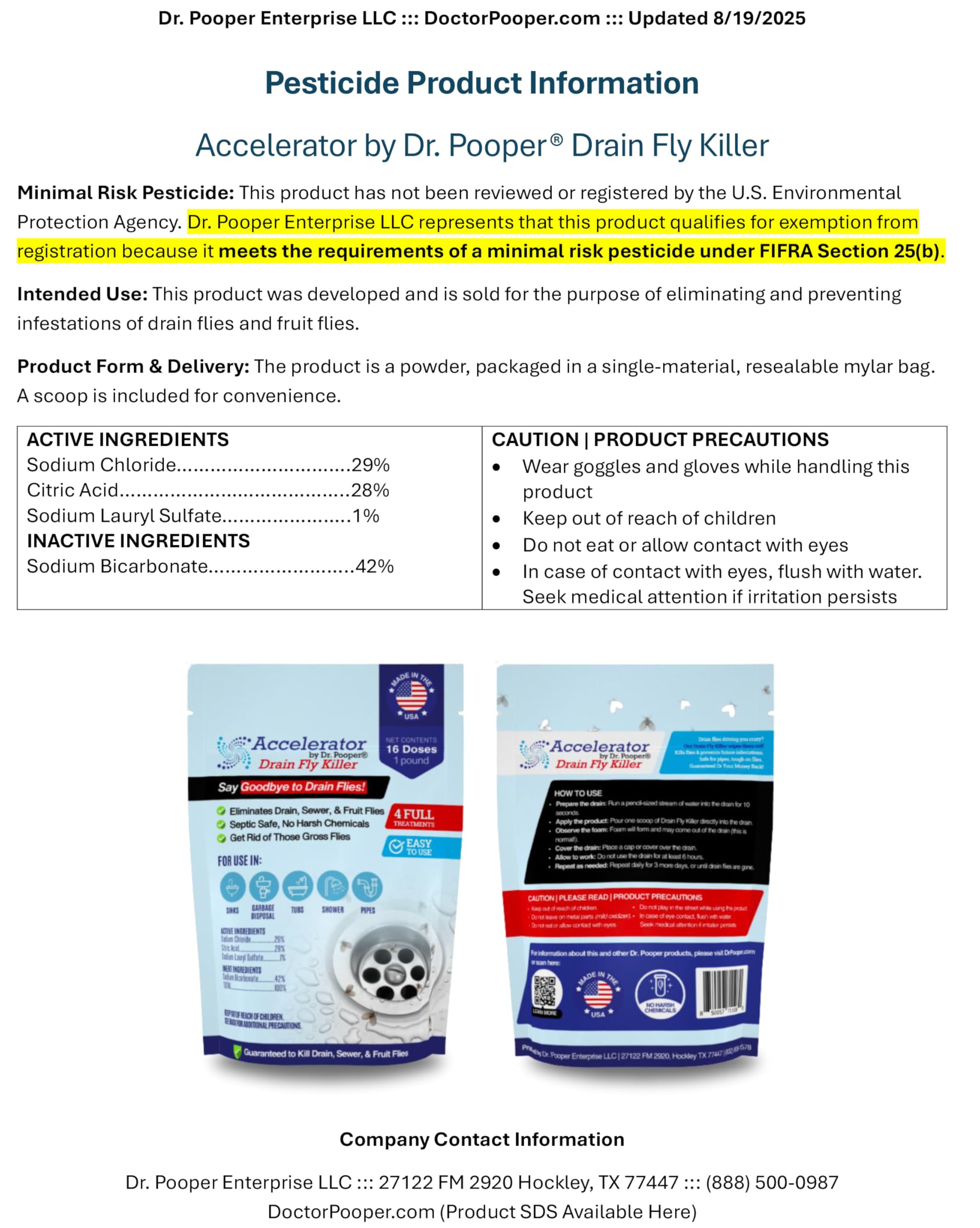 Drain Fly Killer Powder – Eliminates Drain Flies & Sewer Flies in Drains, Sinks, Showers – Fast-Acting Treatment - Septic Safe & Made in USA