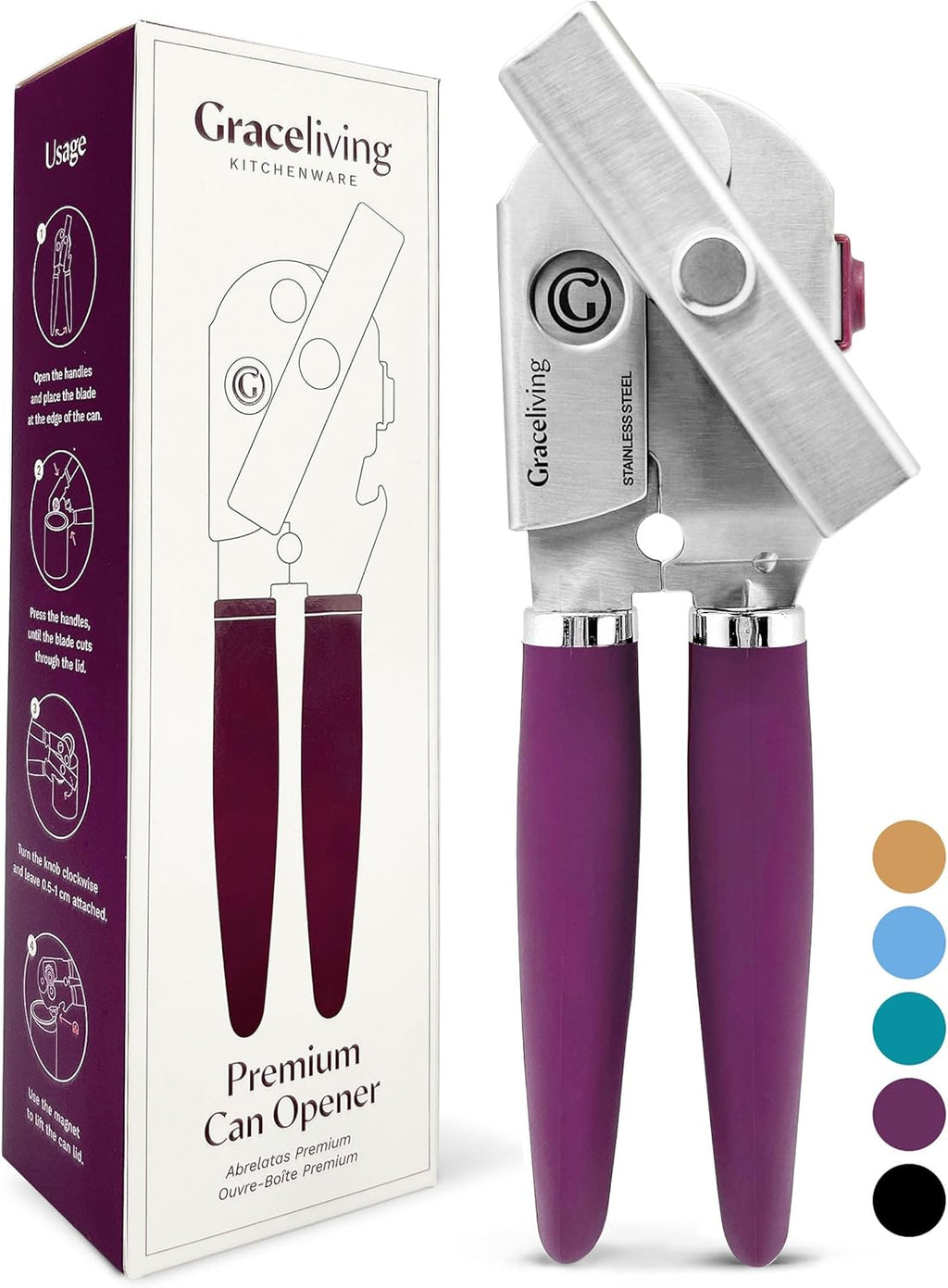 Skiennix Premium Multifunction Magnetic Can Opener - Heavy Duty Stainless Steel with Easy Turn Knob | Mauve