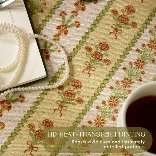 Livebee Floral Striped Block Print Tablecloth Rectangular, Farmhouse Linen Olive Green Table Cloth Heavy Weight Washable Table Cover for Spring Dining Party, 63x106''