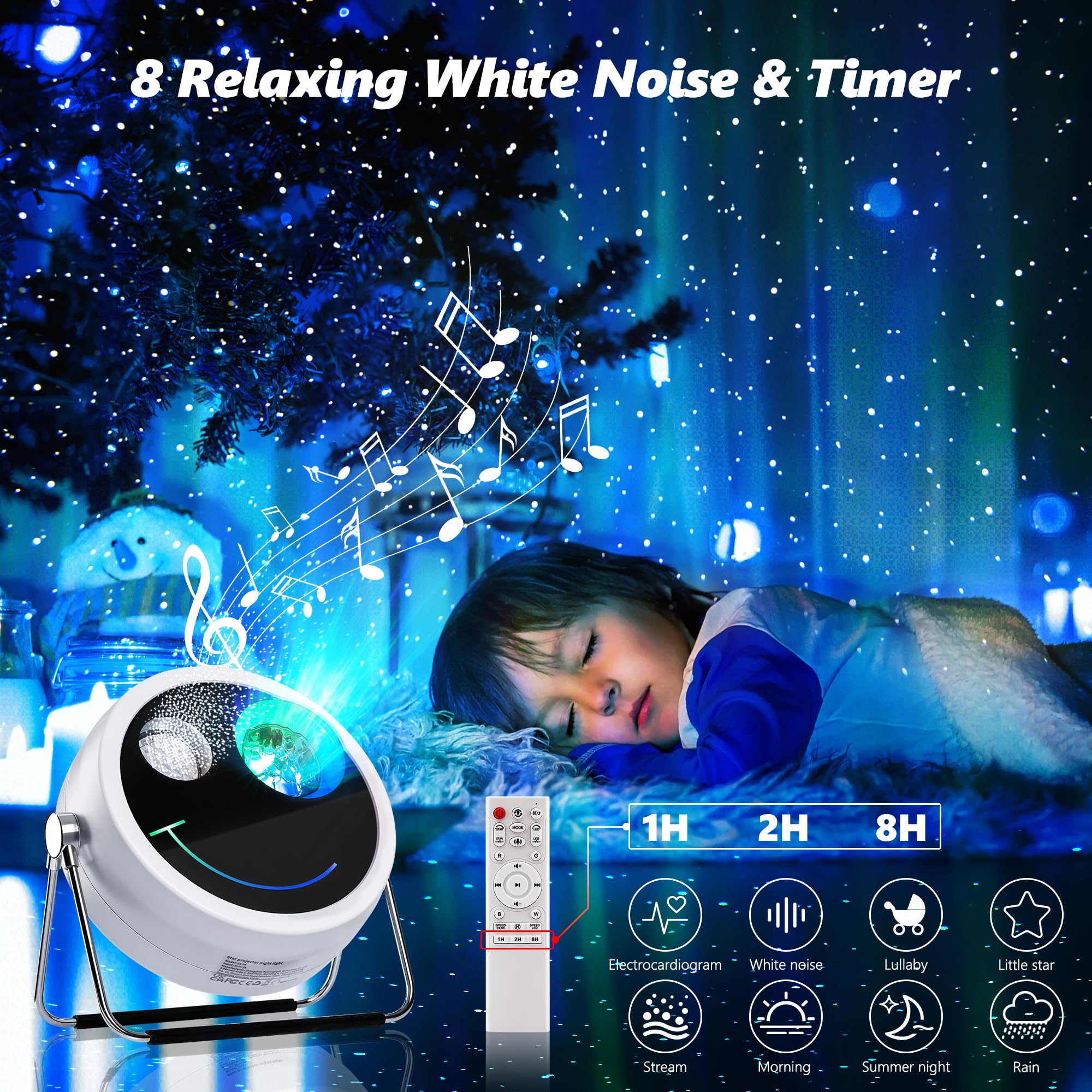 Brizled Star Projector Galaxy Light, USB C White Starry Projector Works with PD Power Supply, Bluetooth Speaker and White Noise Aurora Light, LED Galaxy Lighting for Bedroom Home Party