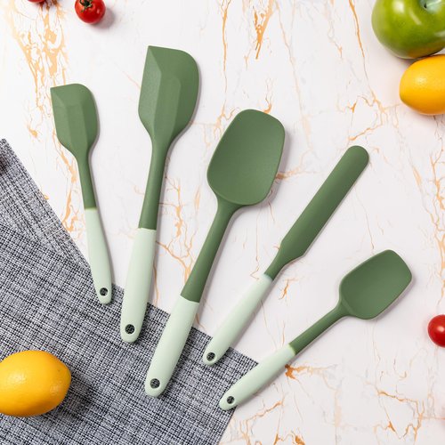 Silicone Spatula Set, 5 Piece Food Grade Rubber Spatulas for Baking, Cooking, and Mixing High Heat Resistant Non Stick Dishwasher Safe BPA-Free (Two colors - Green)