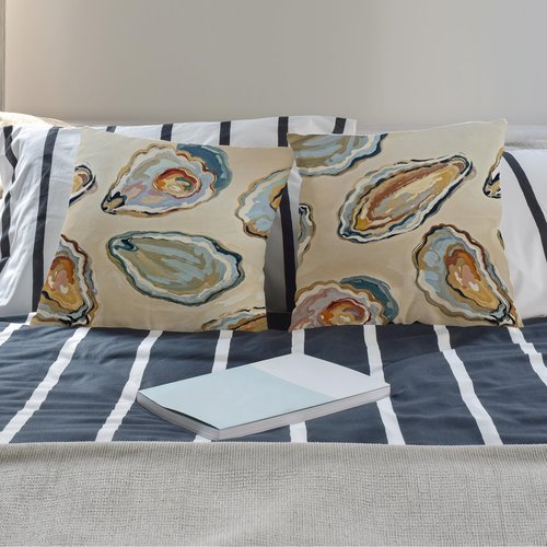 Exqcom Abstract Oyster Coastal Beach Pillow Covers 18x18 Set of 2, Beachy Room Decor Aesthetic, Retro Coastal Ocean Oyster Shell Decorative Lumbar Pillow Covers for Home Bedroom Living Room