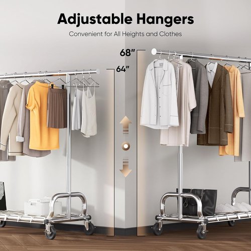 HOKEEPER Heavy-Duty Adjustable Clothes Rack - Portable Garment Rack with Lockable Wheels | 68.89"H x 70.86"W x 20"D