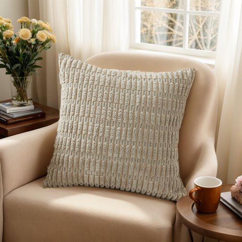 Hibate 4 Pack Neutral Corduroy Decorative Boho Couch Throw Pillow Covers 18x18 Inch for Sofa Living Room Bedroom Home Decor