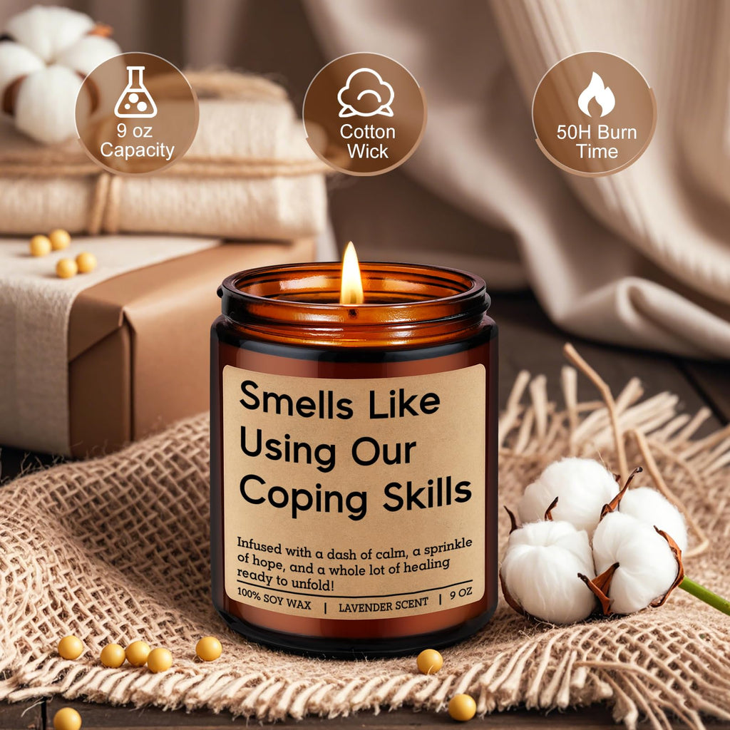 LEADO Funny Coping Skills Candle, Therapist Gifts - Mental Health, Graduation, Psychology, Appreciation Gifts for Therapist, Social Worker, School Counselor, Psychologist, Women - Therapy Office Decor