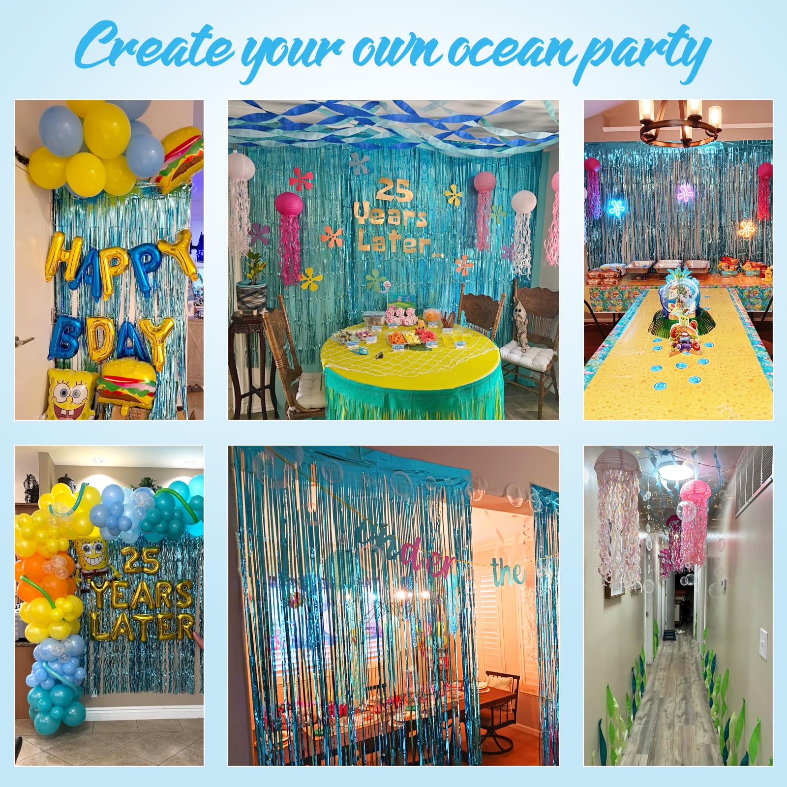 Sponge 25th Birthday Decorations, 25 Years Later letter Balloons Set for Ocean Theme Party,Birthday Decor,Mermaid,Baby Shark,with Hamburger Balloons,Blue Backdrop Bubble Garland and Crepe Paper