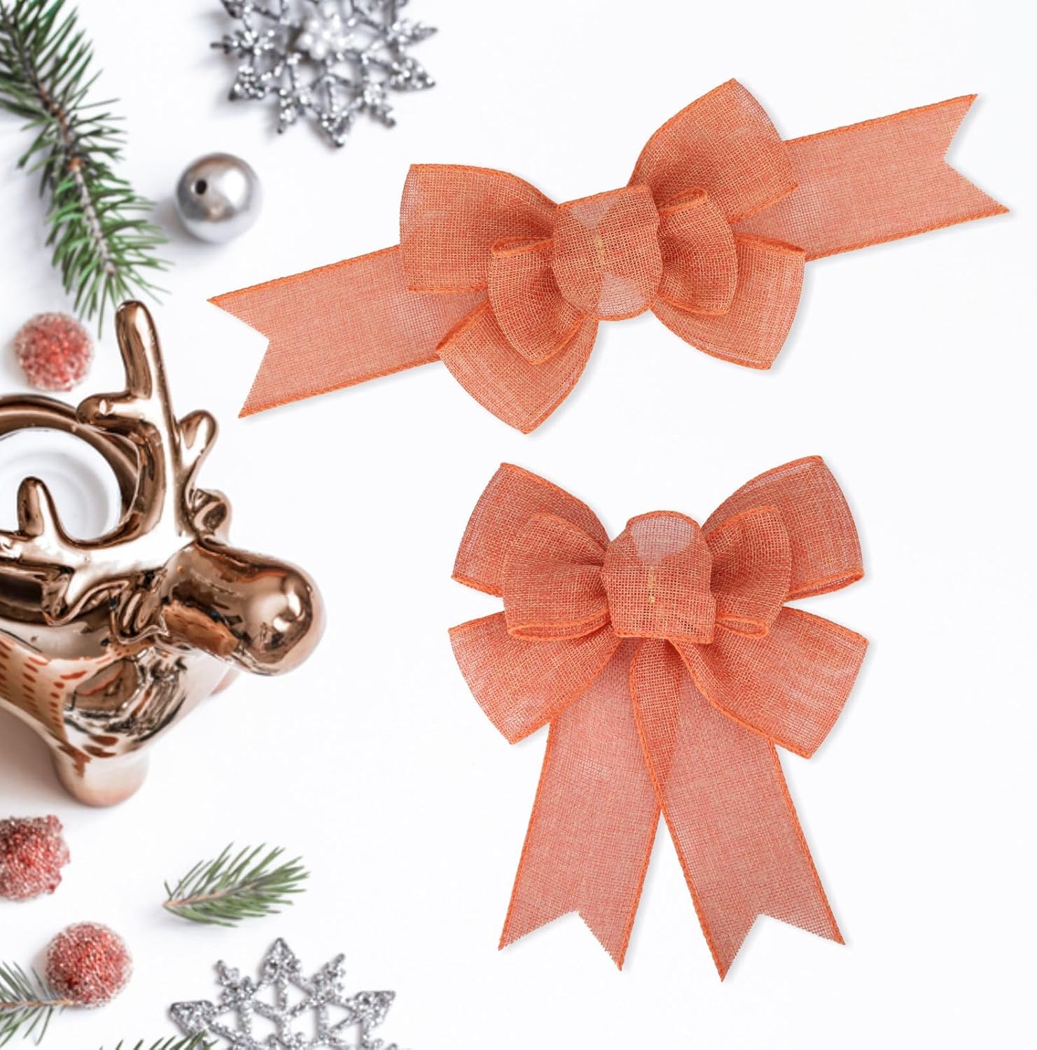 Meseey Orange Burlap Bows - Premade Gift Wrapping & Decor Bows for Holiday Decorations | 2 Pcs Set