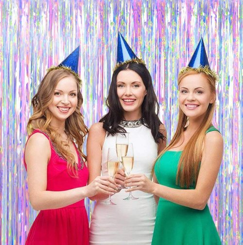 FECEDY Metallic Tinsel Foil Fringe Curtains - 2 Pcs, 3ft x 8.3ft | Perfect for Parties & Celebrations