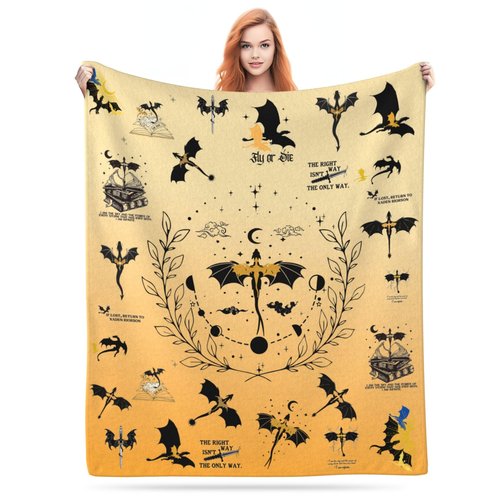 Hidykelsdey Fourth Dragon Wing Blanket Dragon Merch Gift for Teen Adult Kids Throw Blankets Book Lover Fashion Graphic Air Conditioner Blanket (Yellow, 50" L x 40" W)