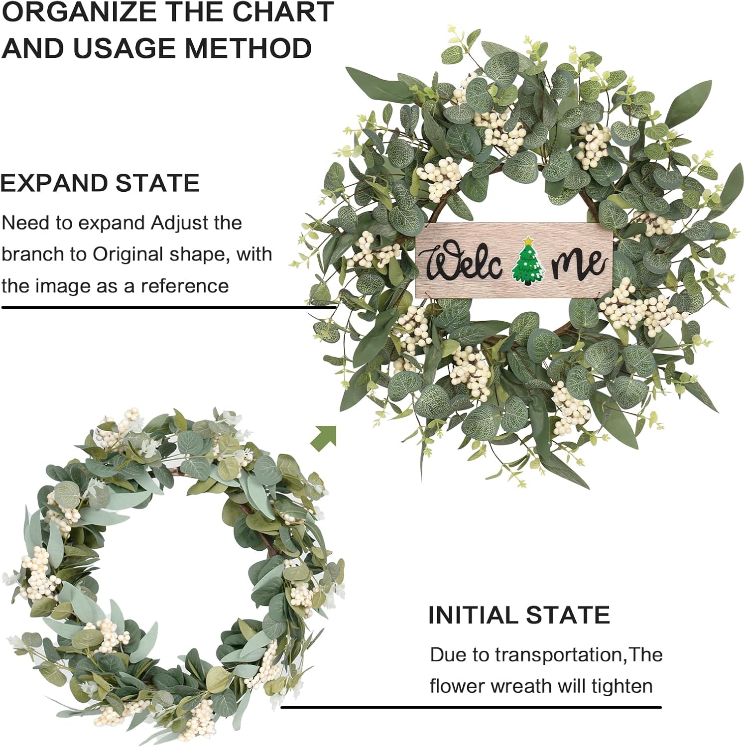 **SY Super Bang 20-Inch Artificial Eucalyptus Wreath - Interchangeable Seasonal Decor for Front Door**