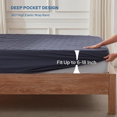 **BEDLORE Waterproof Mattress Protector - King Size Deep Pocket Cover for Soft, Dirt-Proof Comfort | Navy Blue**