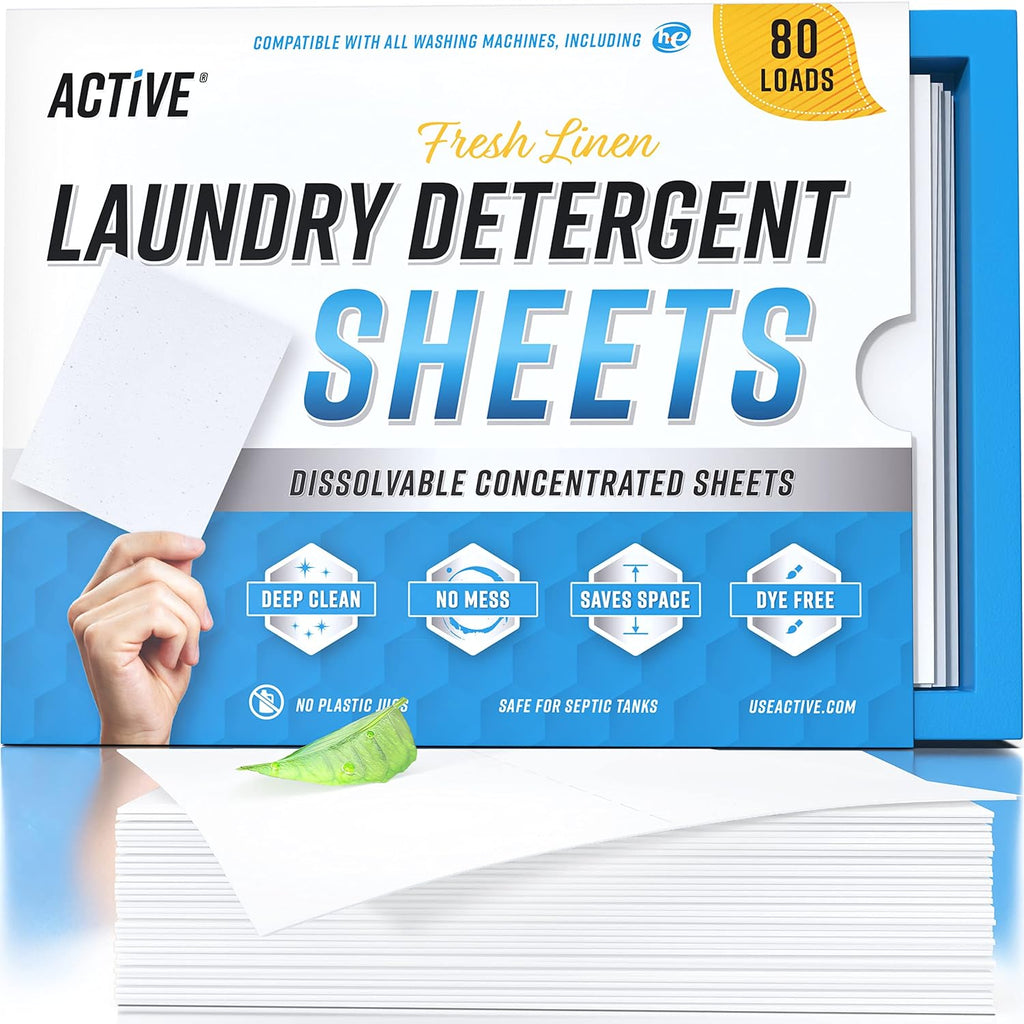 Skiennix Laundry Detergent Sheets - Eco-Friendly 80 Loads, Fresh Linen Scent, Space-Saving Dissolvable Strips