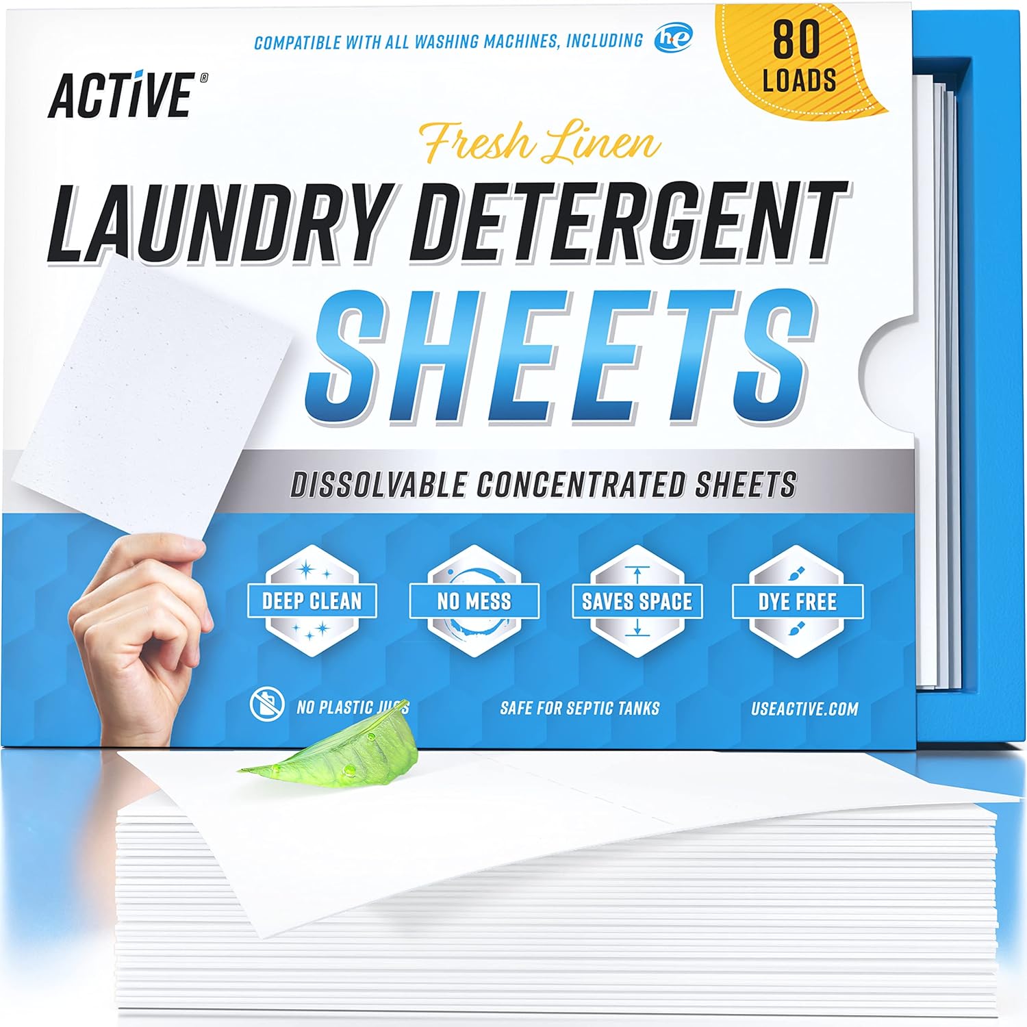 Skiennix Laundry Detergent Sheets - Eco-Friendly 80 Loads, Fresh Linen Scent, Space-Saving Dissolvable Strips