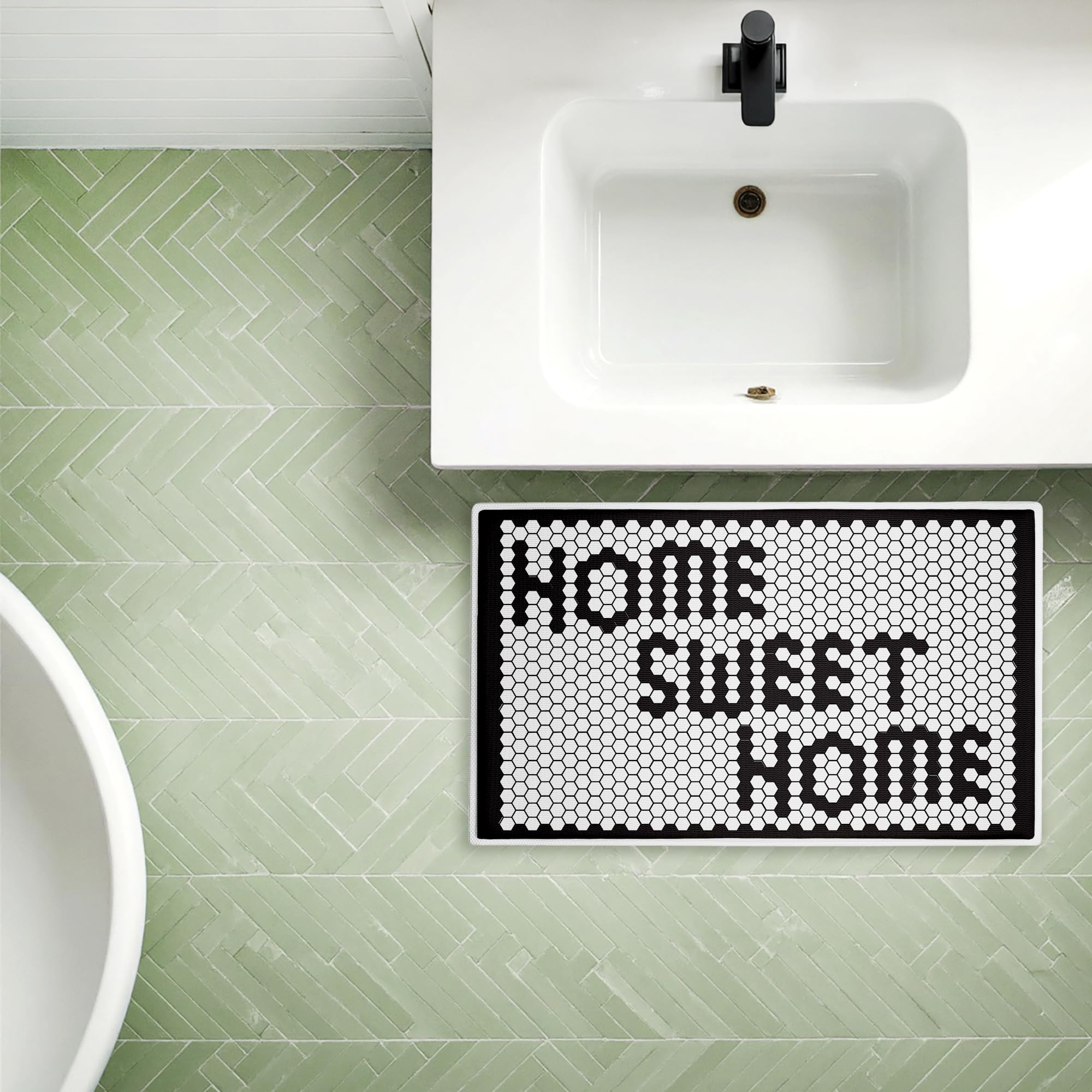 Stupell Industries Sweet Home Mosaic Pattern Plush Bathroom Mat & Bath Rug, Soft Quick-Dry Non-Slip Bathroom Rug with Recycled Foam Cushion, Geometric Tile Pattern Design by Elizabeth Medley, 18"x30"