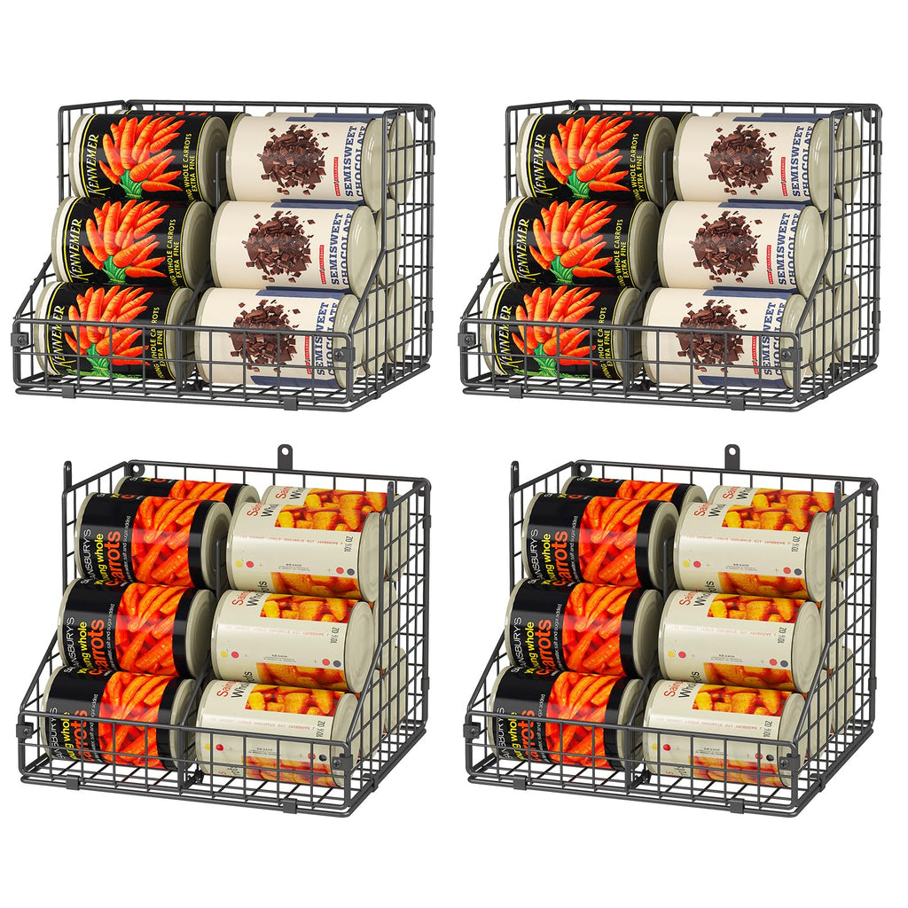 JKsmart 4 Pack Stackable Can Organizer for Pantry with Adjustable Dividers, Soda Can Organizer, Can Storage Dispenser Holds up to 56 Cans, Metal Wire Baskets Can Holder for Kitchen Cabinet Pantry