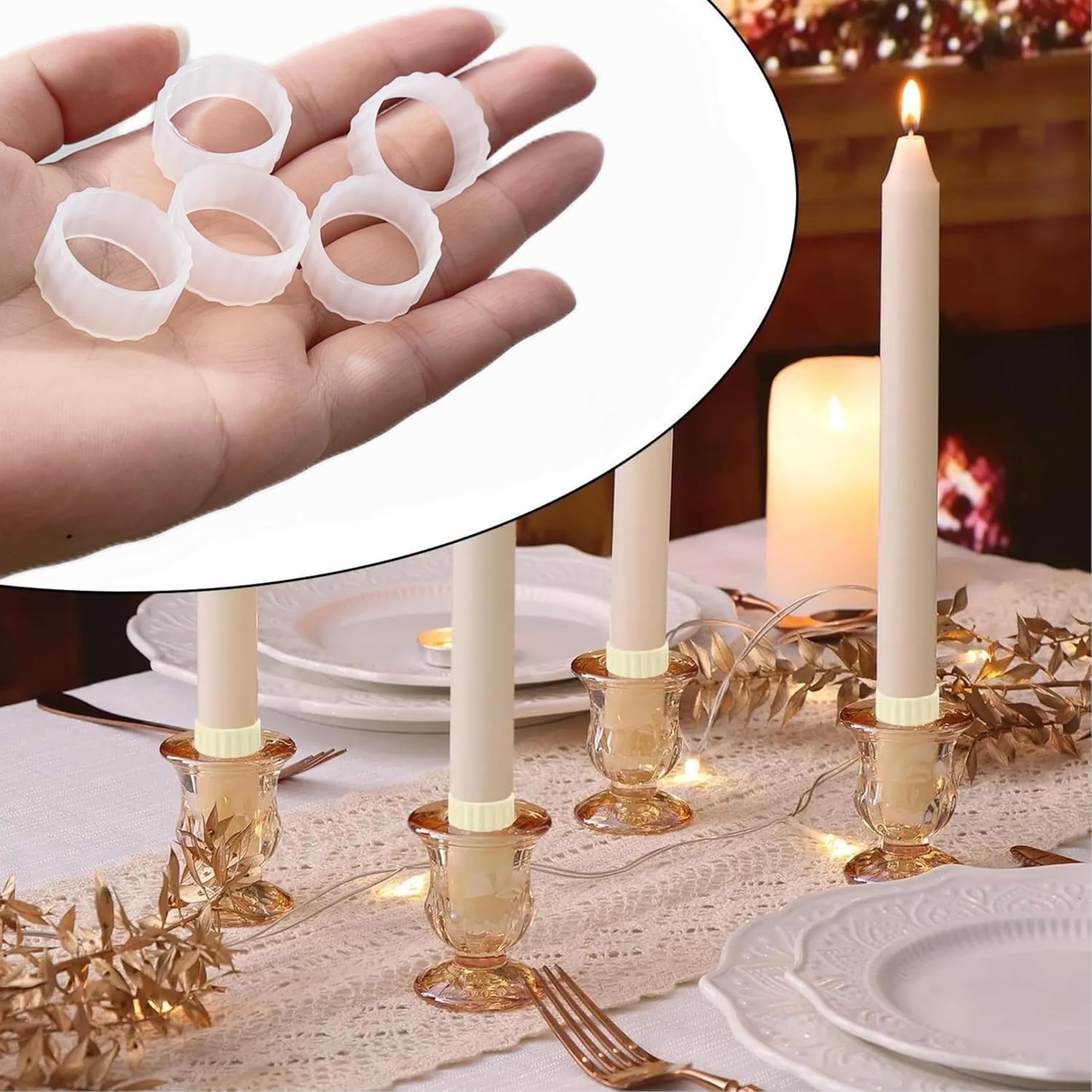 Rubber Candle Hugger Set by [Brand Name] - 12 Pcs Candle Grips to Keep Taper Candles Upright and Secure