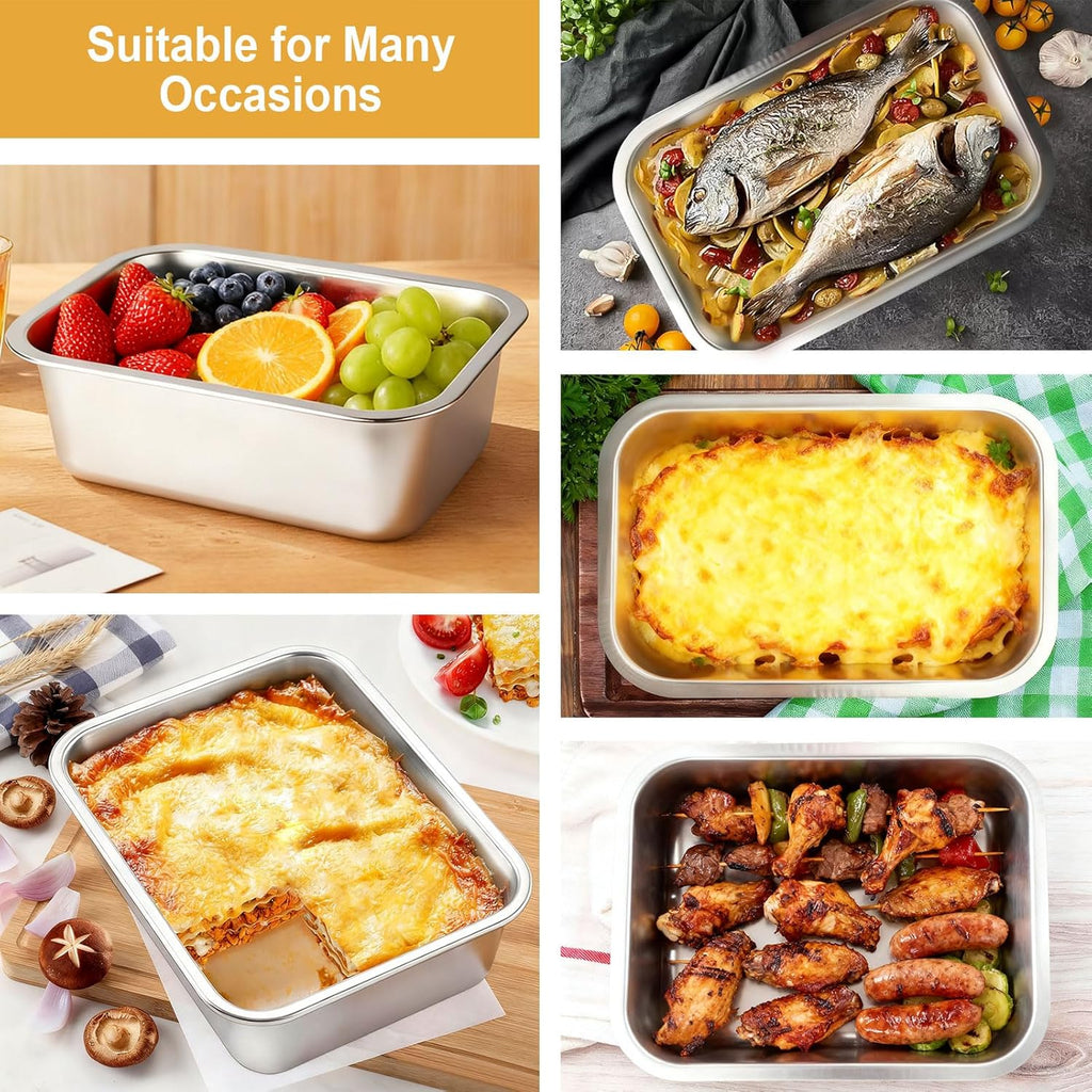 Regine Switzerland 4-Inch Deep Lasagna Pan Set - 2 Pack Stainless Steel Baking Pans with Lids | 7.4QT & 5.1QT Roasting Dishes
