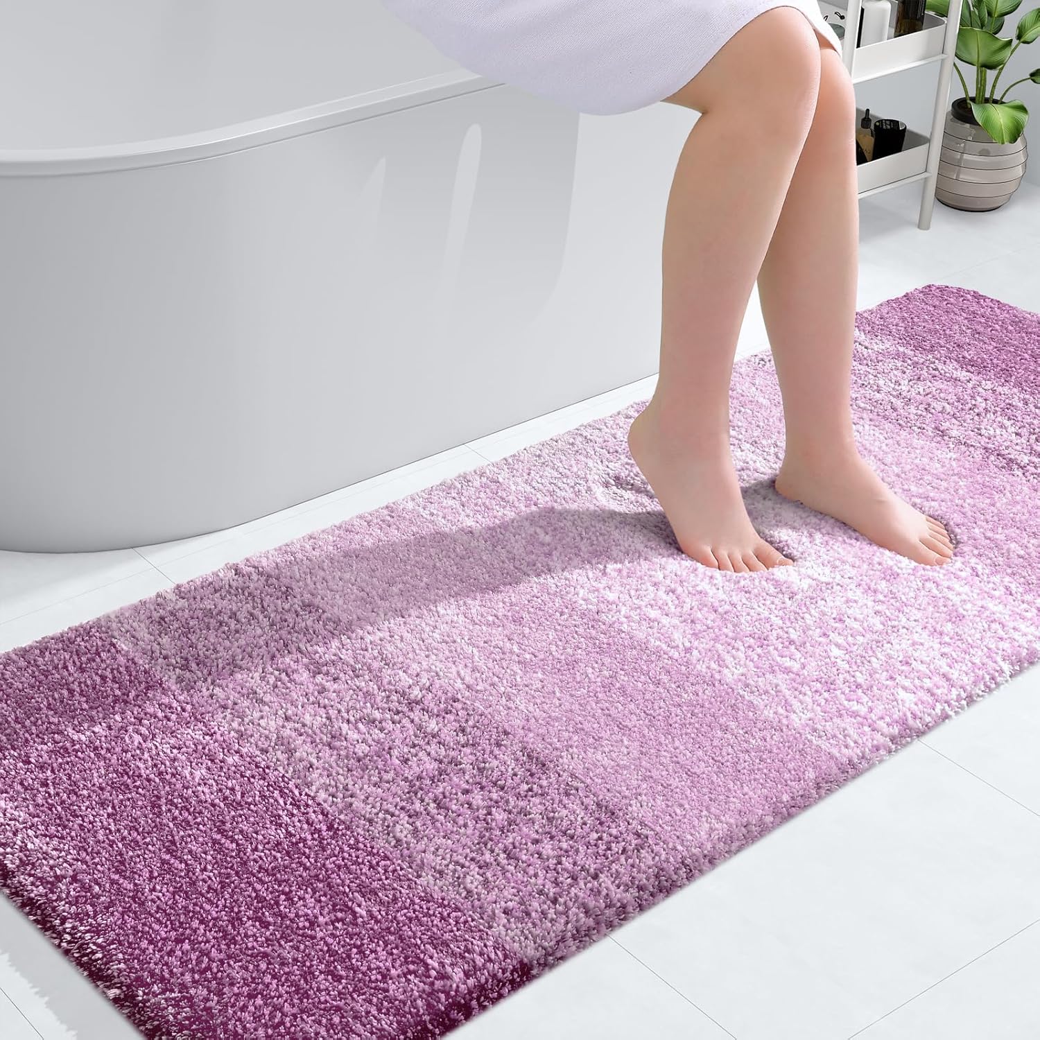 OLANLY Bathroom Runner Rug - Extra Soft Microfiber Mat with Rubber Backing | 59x24, Quick Dry, Pinkish-Purple