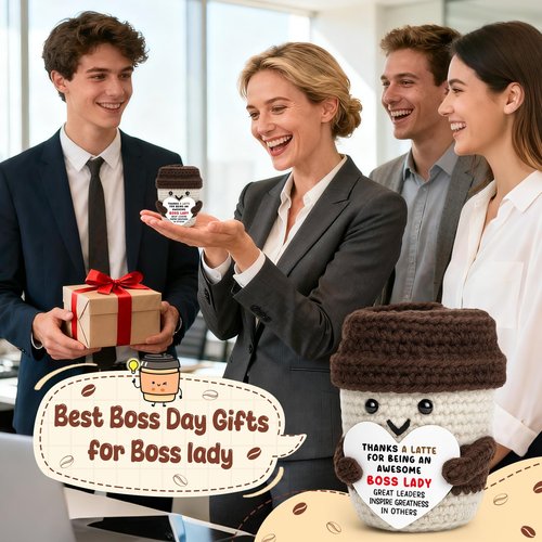 Boss Gifts for Women Boss Lady Leader Manager Supervisor Birthday Handmade Crochet Coffee Mug Cup Gifts Coffee Lover Thank You Best Great Leader Female Desk Office Decor Bosses Day Christmas