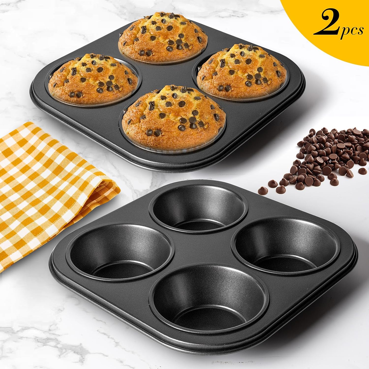 Yomvzake Air Fryer Muffin Pan - Nonstick 2-Pack Cupcake Molds for Toaster Oven & Small Ovens
