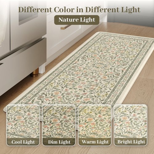 KIMODE Anti Fatigue Kitchen Mats for Floor, Boho Floral Kitchen Rugs Sets of 2, Cushioned Kitchen Floor Mats Non Slip, Comfort Spring Rugs for Kitchen Floor Sink Laundry Desk Beige 17.3"x29"+17.3"x47"