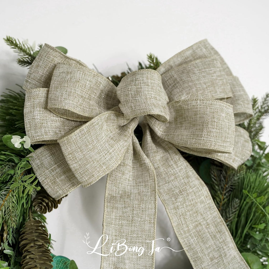 Regine Switzerland 13-Inch Burlap Wired Ribbon Bow - Rustic Christmas Tree Topper & Gift Decoration