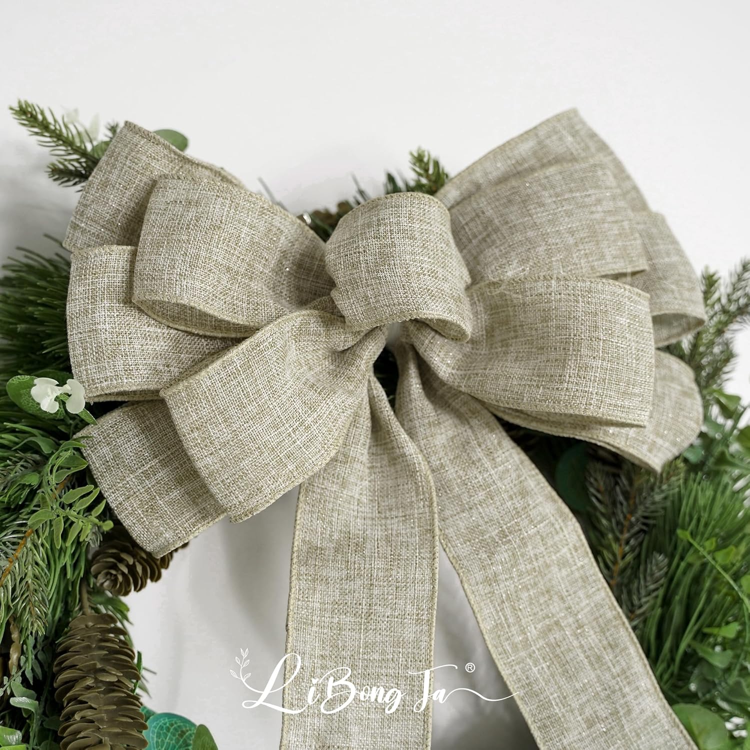 Regine Switzerland 13-Inch Burlap Wired Ribbon Bow - Rustic Christmas Tree Topper & Gift Decoration