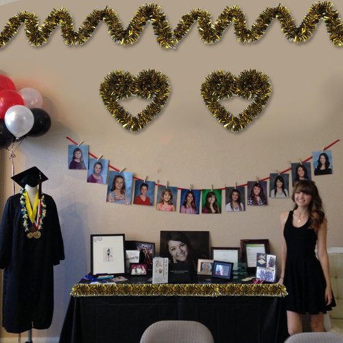 5Pcs Graduation Tinsel Garland,33 Feet Gold Black Metallic Twist Garland Glitter Grad Party Hanging Ornament for Home School Tree Wall Decoration DIY Wreath Craft (A)