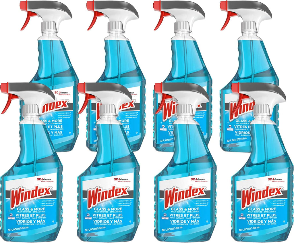 Windex Streak-Free Glass Cleaner - 32 Oz Bottle | Case of 8 for Crystal Clear Shine