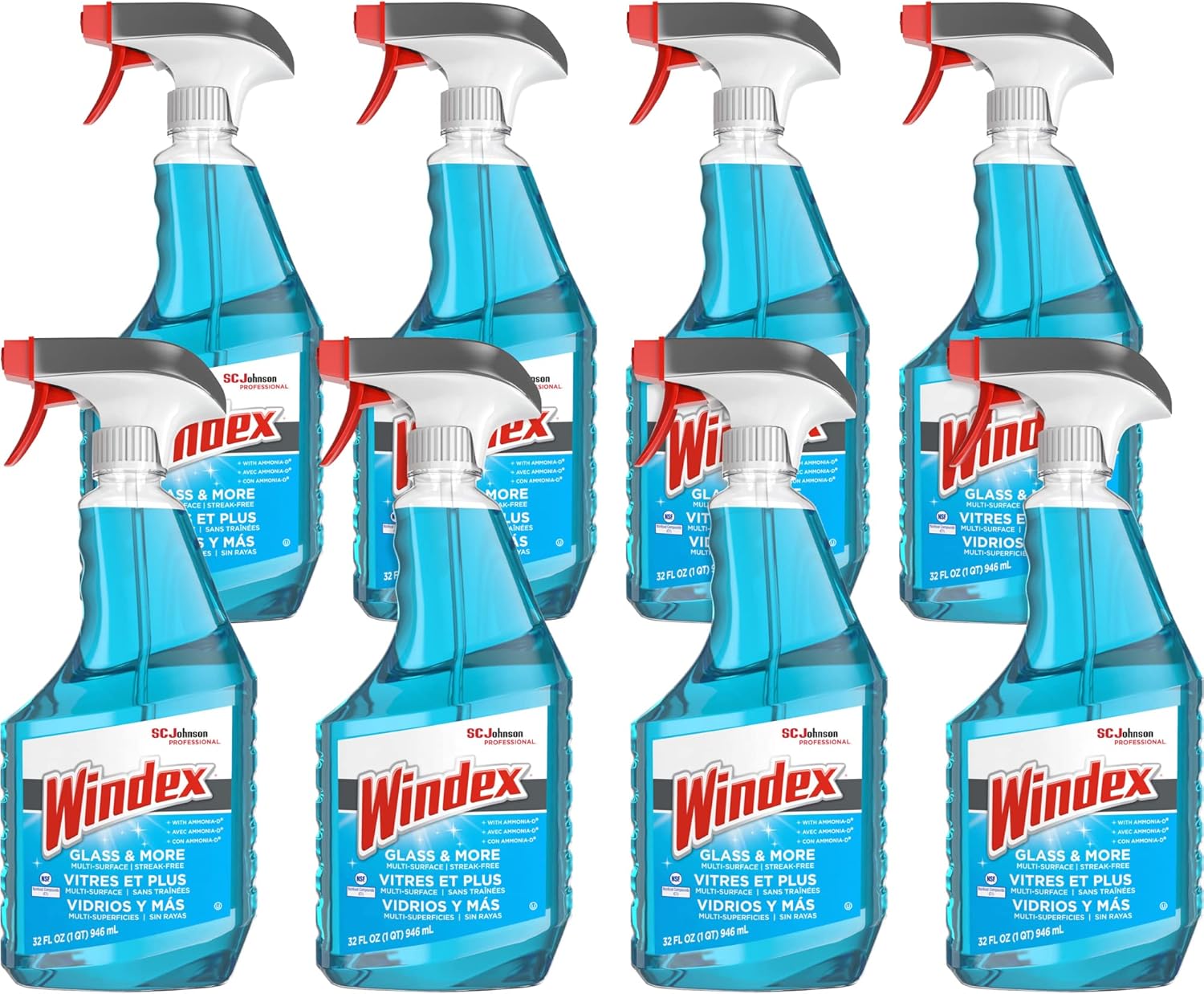 Windex Streak-Free Glass Cleaner - 32 Oz Bottle | Case of 8 for Crystal Clear Shine