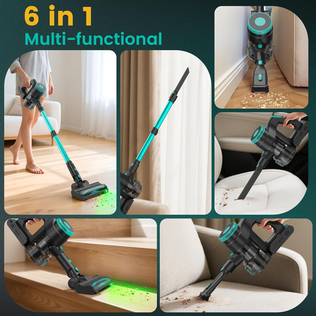 Zefiro 350W Cordless Vacuum Cleaner - 45 Minutes Runtime, Lightweight Design, 1.5L Dust Cup | Ideal for Hardwood Floors & Pet Hair (Green)