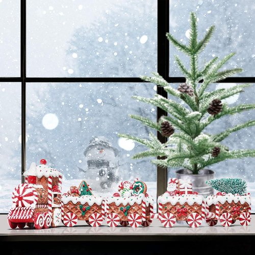 KPCB Tech Gingerbread Christmas Decorations - Prelit Gingerbread Train Figurines - 21.85" Lighted Holiday Decor with Timer for Table Centerpieces