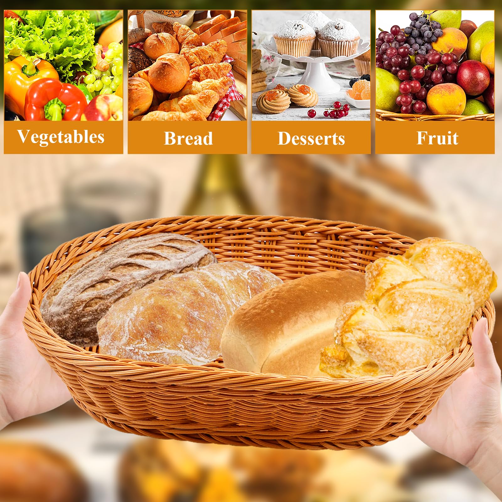 Milkary 2 Pack Wicker Bread Basket with Acrylic Lid, Imitation Rattan Bread Basket, Oval Woven Fruit Basket with Cover for Food Vegetables Display (13.78x9.84x5.91 In)