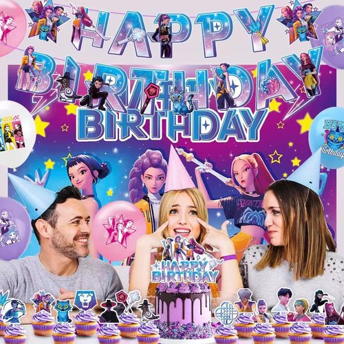 121Pcs Party decorations, with banner, paper balloons, cake toppers, decor balloons and backdrops, suitable for decorating birthday and party for boys and