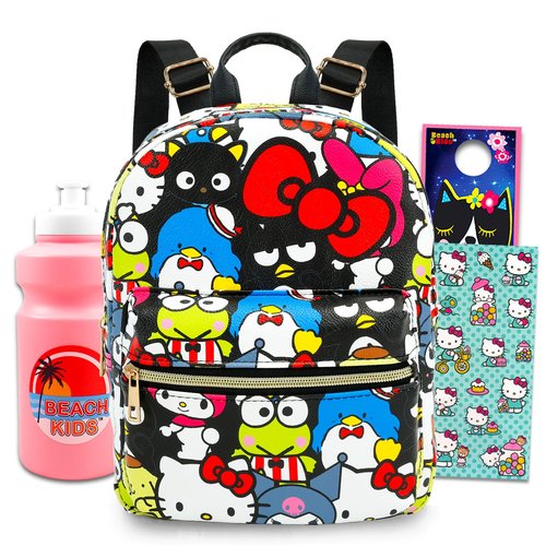 Hello Kitty and Friends Mini Backpack for Kids - Bundle with 10" Sanrio Backpack, Water Bottle, Stickers, More | Hello Kitty Travel Bag for Girls