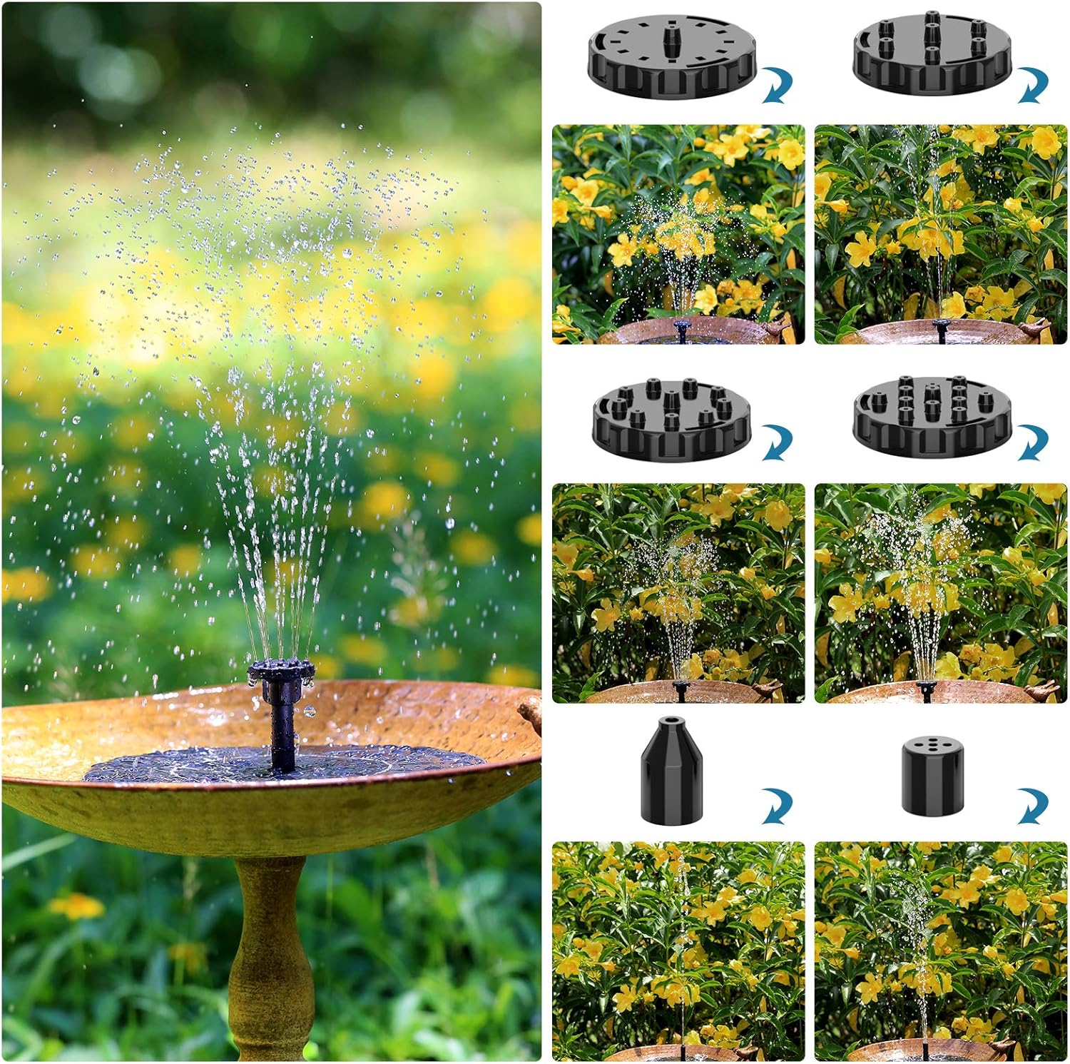 AISITIN Solar Fountain Pump - 2.5W Solar Powered Water Fountain with 8 Nozzles for Bird Baths & Gardens