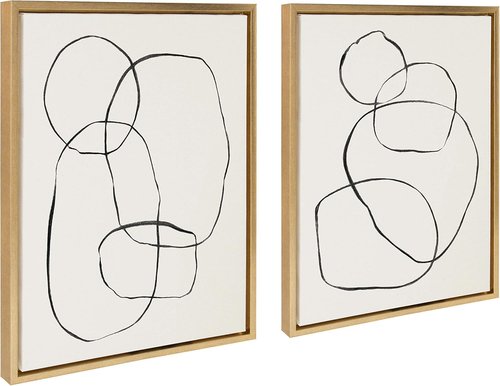 Kate and Laurel Sylvie Wall Art - Modern Circles Framed Canvas Set, 2 Piece 18x24 Gold Decor