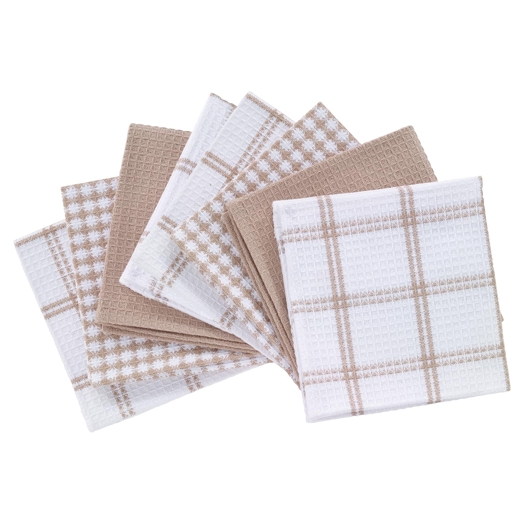 T-Fal Premium Waffle Dish Cloths: Highly Absorbent, Super Soft Long Lasting - 100% Cotton, 12"x13" Towel for Cleaning & Drying, (8-Pack), Sand