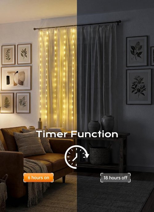 Brightown 180 LED Shower Curtain Fairy Lights - 70 Inch Warm White Waterproof String Light | 8 Modes for Indoor/Outdoor Decor