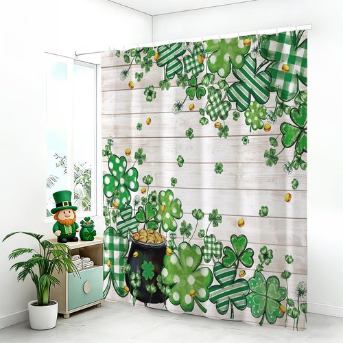 Baccessor Happy St.Patrick's Day Shower Curtain,Lucky Green Shamrock Clover Shower Curtain Bathroom Bath Home Decor Waterproof Polyester Fabric with Hooks 72 W x72 H Inch