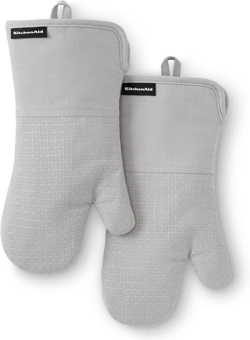 KitchenAid Gourmet Series Oven Mitts - Heat Resistant Up to 600°F | Soft Silicone Grip, Matte Grey, 2-Pack Set