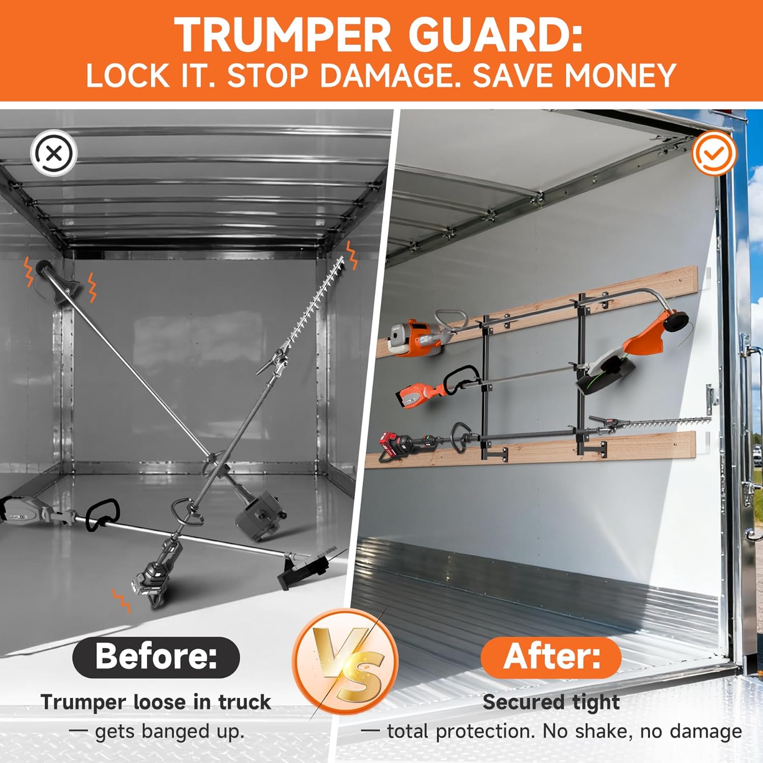 Trimmer Rack for Enclosed Trailers - Secure Weed Eater Holder & Landscape Equipment Storage