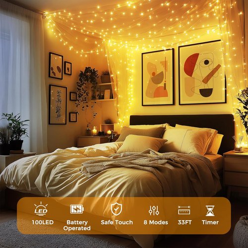 Fairy Lights | 33Ft Battery Operated 100 LED Twinkle Lights with Remote & Timer - Waterproof for Weddings & Decor