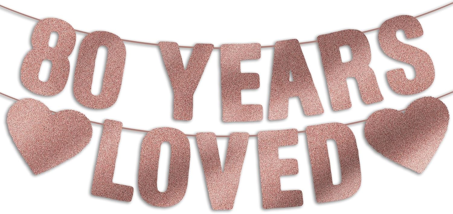Regine Switzerland 80th Birthday Banner - Rose Gold Glitter Decor for Women | Happy 80th Party Sign