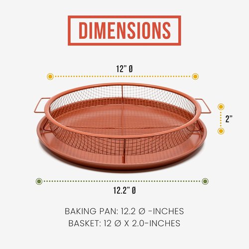 Chef Pomodoro Crisper Basket & Tray Set | 2-Piece Oil-Free Cookware for Oven & Air Fryer, 12.2" (Copper)
