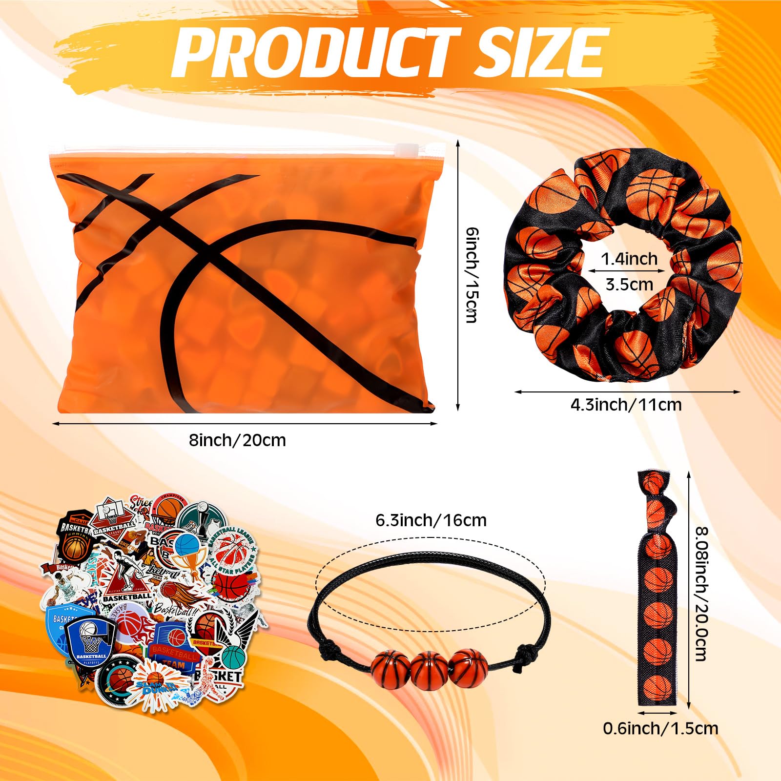 Suncalla 98 Pcs Basketball Party Favors Include Basketball Goodie Makeup Bags Bracelet Hair Bands Hair Ties Sticker for Sports Team Gifts Birthday Decoration Party Supplies